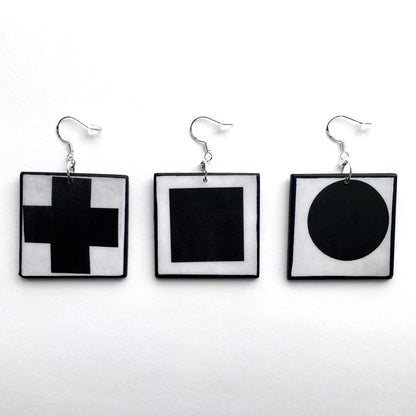 Museum-Inspired Sustainable Earrings Malevich, artsy earrings, sustainable jewelry gift. Obljewellery