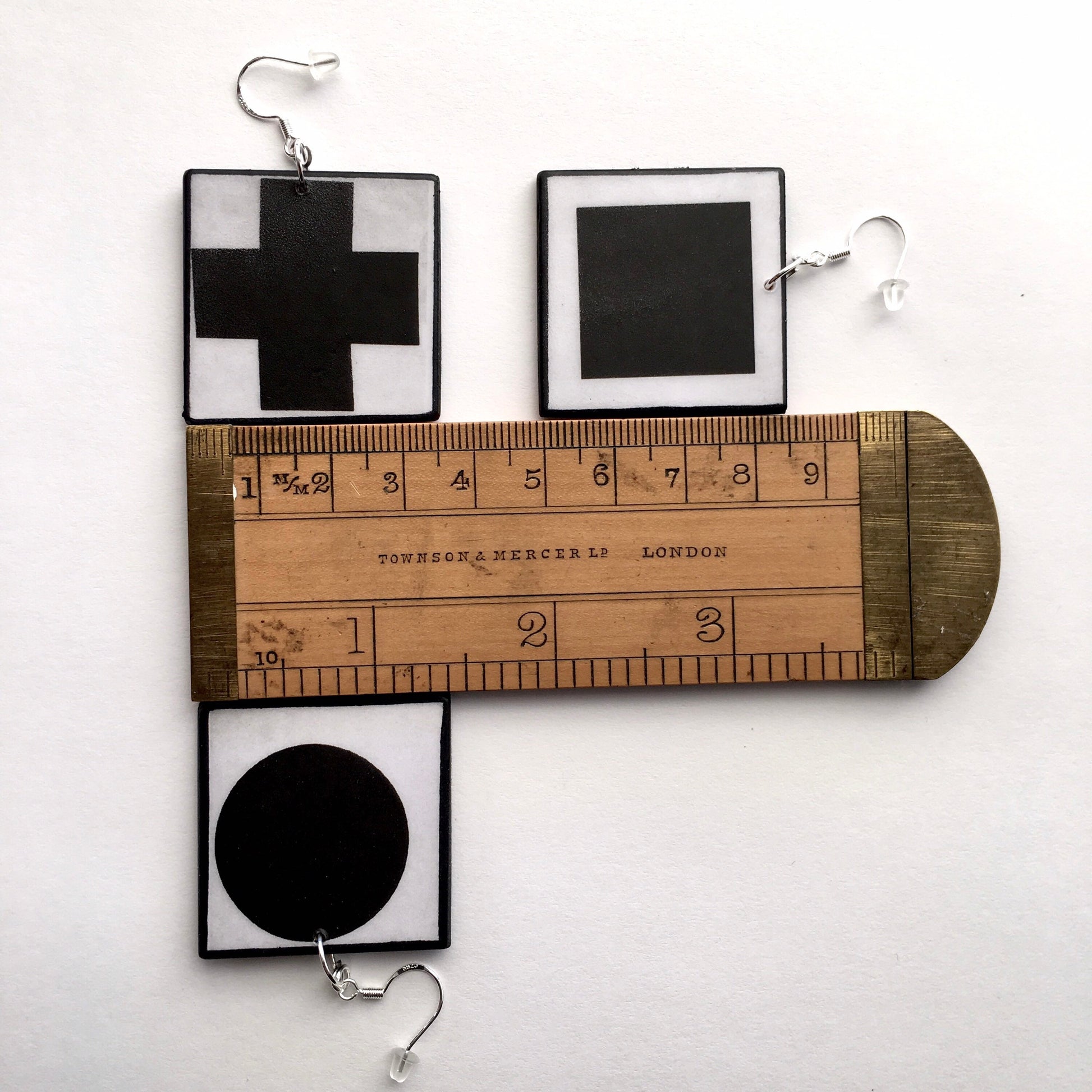 Museum-Inspired Sustainable Earrings Malevich, artsy earrings, sustainable jewelry gift. Obljewellery