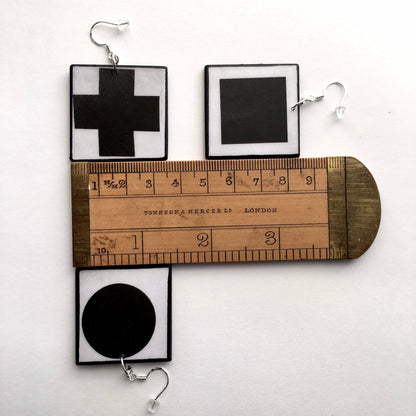 Museum-Inspired Sustainable Earrings Malevich, artsy earrings, sustainable jewelry gift. Obljewellery
