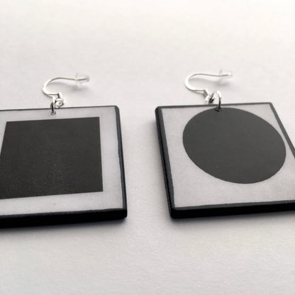 Museum-Inspired Sustainable Earrings Malevich, artsy earrings, sustainable jewelry gift. Obljewellery