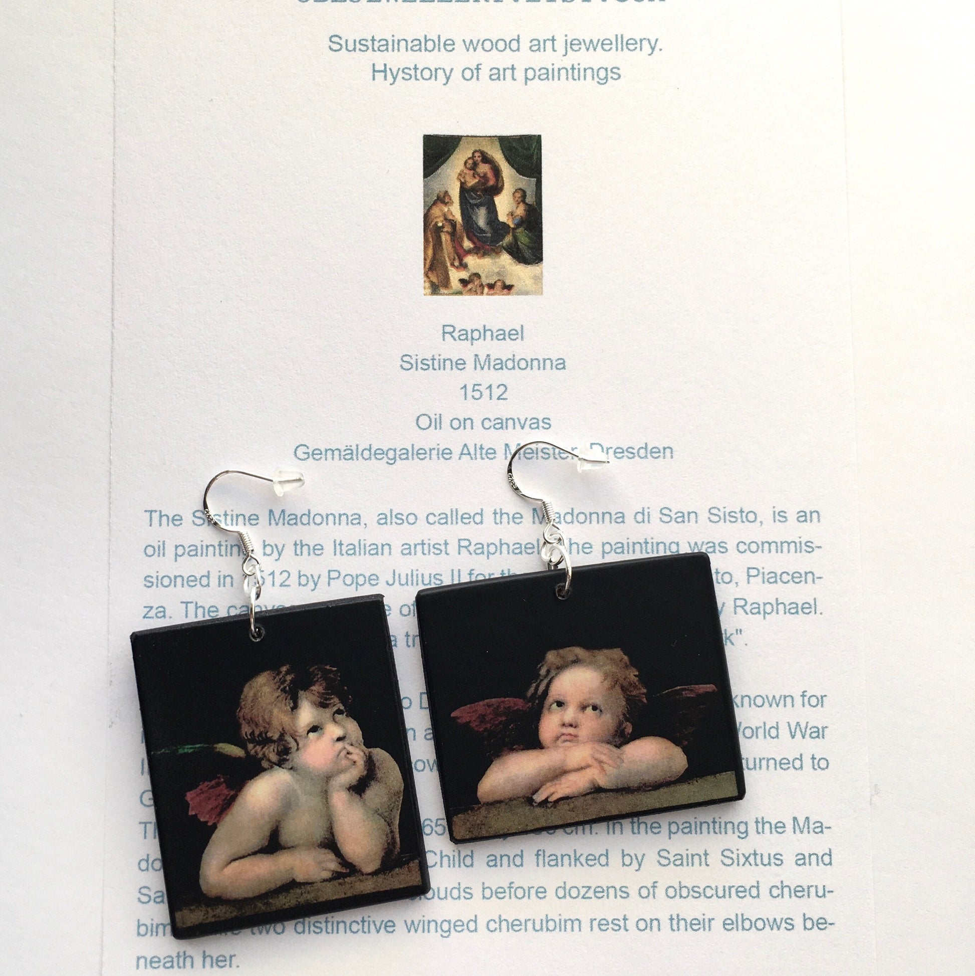 Museum-Inspired Sustainable Earrings Raphael’s angels, cherubim, aesthetic, wood and sterling silver, asymmetric, art earrings. Christmas mom gift. Obljewellery