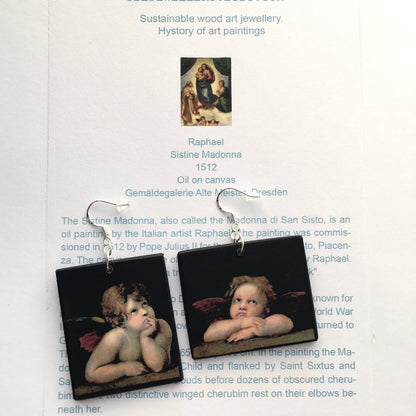 Museum-Inspired Sustainable Earrings Raphael’s angels, cherubim, aesthetic, wood and sterling silver, asymmetric, art earrings. Christmas mom gift. Obljewellery