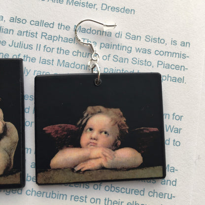 Museum-Inspired Sustainable Earrings Raphael’s angels, cherubim, aesthetic, wood and sterling silver, asymmetric, art earrings. Christmas mom gift. Obljewellery