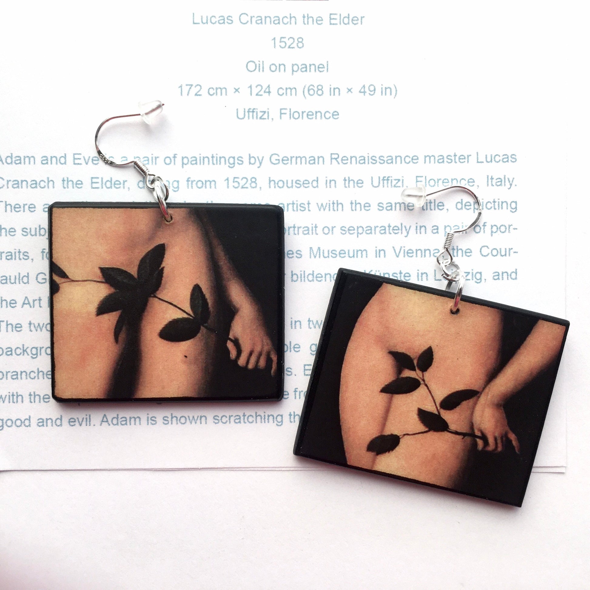 Museum-Inspired Sustainable Earrings Cranach inspired art earrings. Adam and Eve. Obljewellery