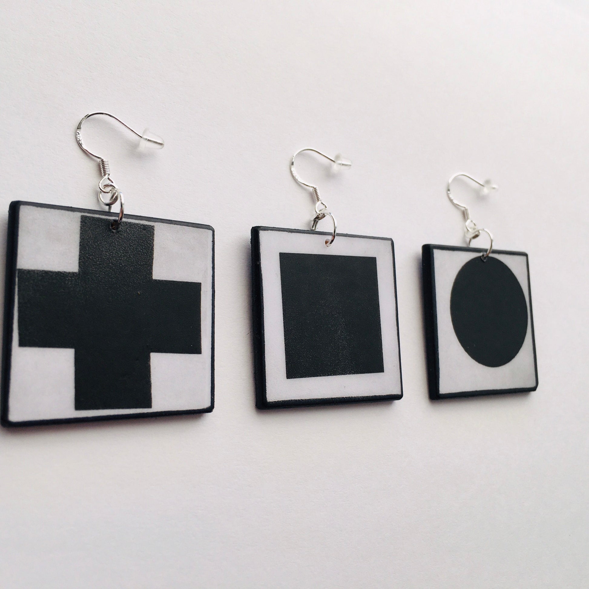 Museum-Inspired Sustainable Earrings Malevich, artsy earrings, sustainable jewelry gift. Obljewellery