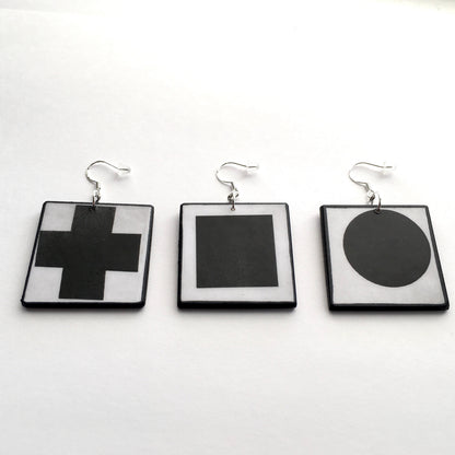 Museum-Inspired Sustainable Earrings Malevich, artsy earrings, sustainable jewelry gift. Obljewellery