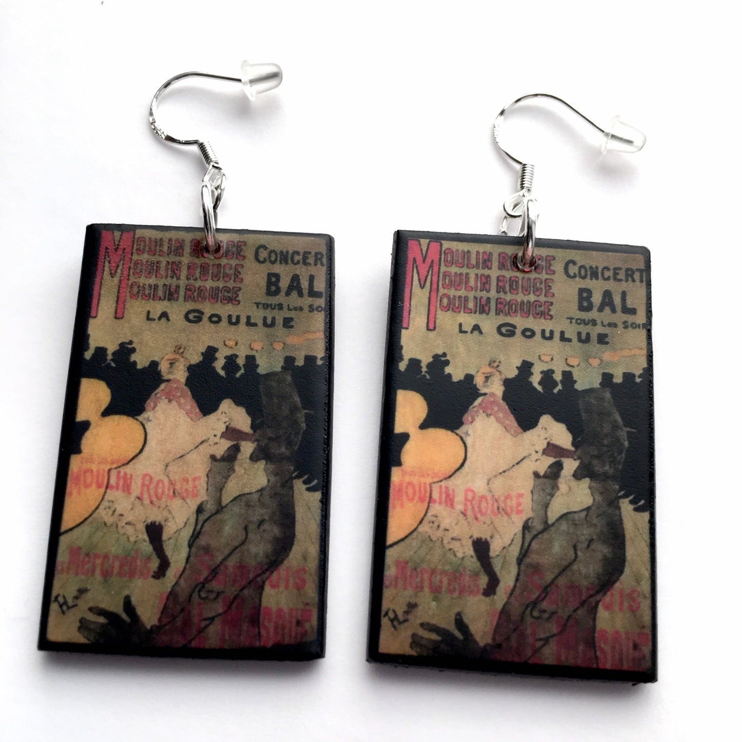 Museum-Inspired Sustainable Earrings Toulouse Lautrec, Moulin Rouge poster, art earrings. Obljewellery