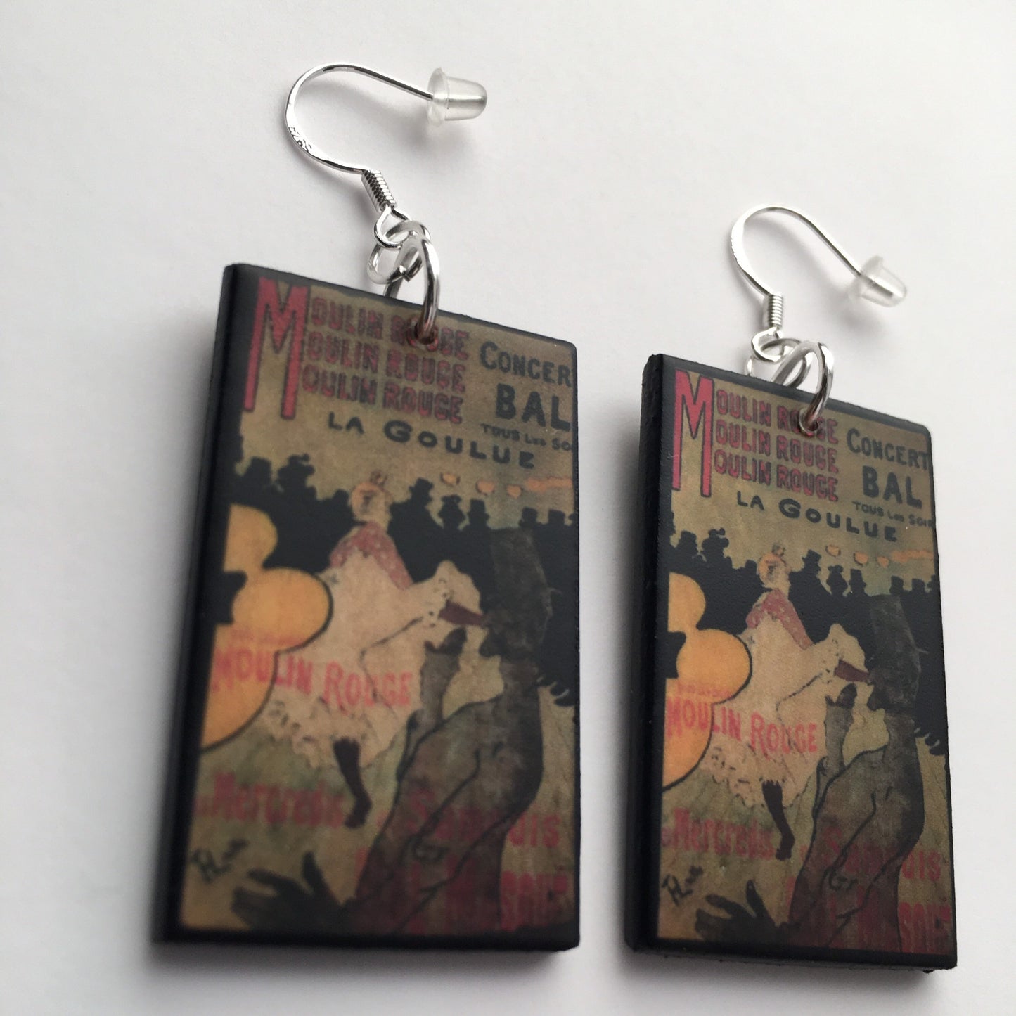 Museum-Inspired Sustainable Earrings Toulouse Lautrec, Moulin Rouge poster, art earrings. Obljewellery