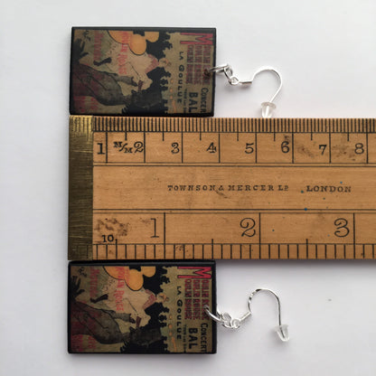 Museum-Inspired Sustainable Earrings Toulouse Lautrec, Moulin Rouge poster, art earrings. Obljewellery