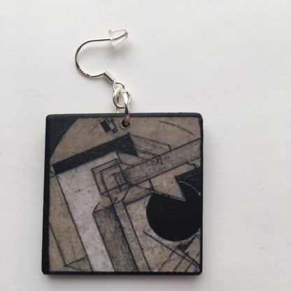 Museum-Inspired Sustainable Earrings El Lissitzky, art inspired earrings Obljewellery