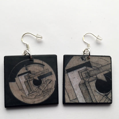 Museum-Inspired Sustainable Earrings El Lissitzky, art inspired earrings Obljewellery