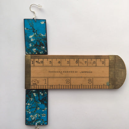 Museum-Inspired Sustainable Earrings Vincent Van Gogh, floral art earrings. Sustainable wood and 925 sterling silver earrings. Alternative engagement earrings gift. Obljewellery