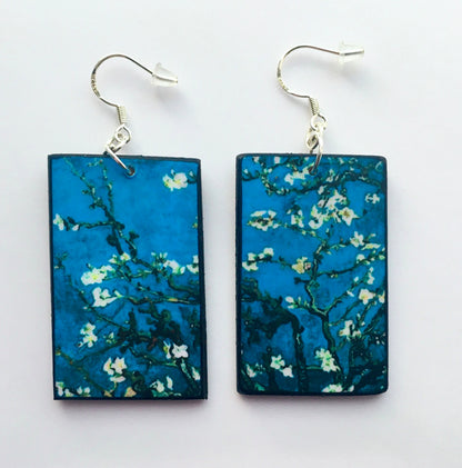 Museum-Inspired Sustainable Earrings Vincent Van Gogh, floral art earrings. Sustainable wood and 925 sterling silver earrings. Alternative engagement earrings gift. Obljewellery
