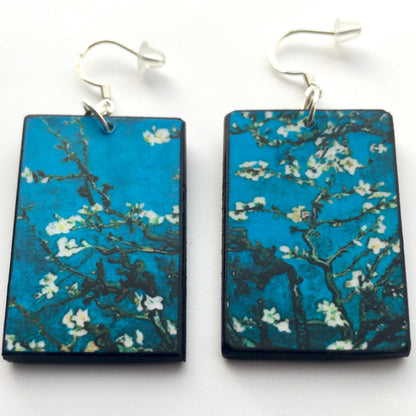 Museum-Inspired Sustainable Earrings Vincent Van Gogh, floral art earrings. Sustainable wood and 925 sterling silver earrings. Alternative engagement earrings gift. Obljewellery
