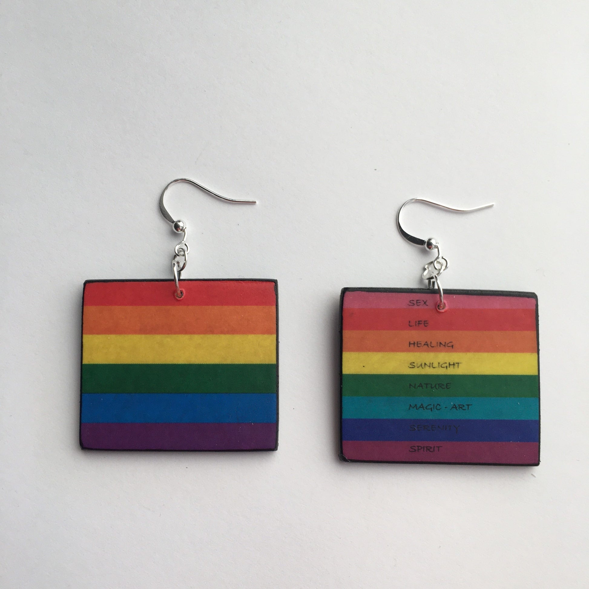 Lesbian art earrings gift with the LGBT rainbow flag art earrings by Obljewellery