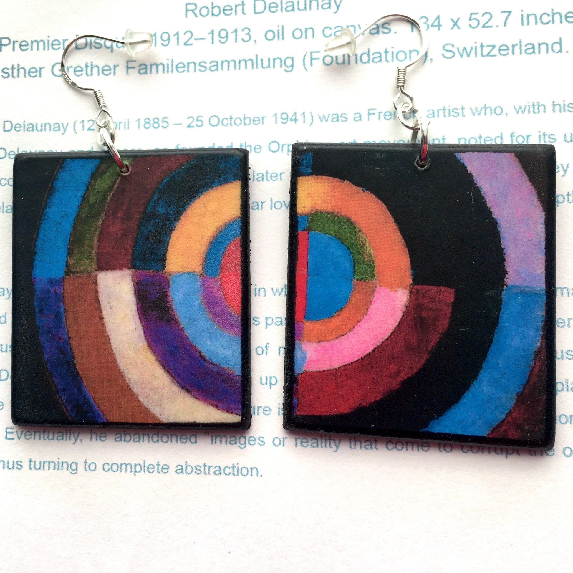 Museum-Inspired Sustainable Earrings Robert Delaunay, Disque Simultane, art earrings. Obljewellery