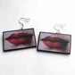 Lip art earrings. Quirky jewelry  with a detail from Renaissance oil painting by Agnolo Bronzino.  Sustainable, statement earrings on wood and 925 sterling silver hooks.