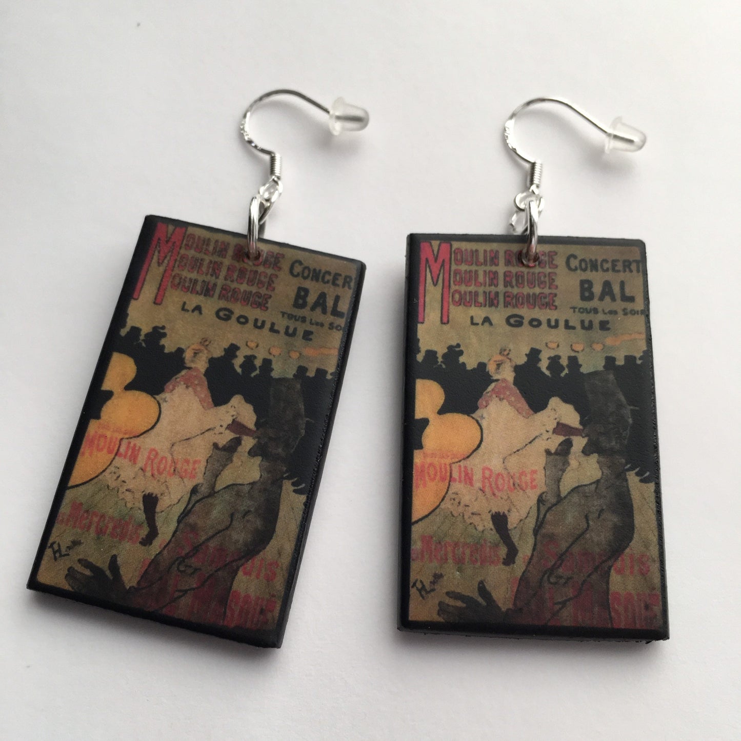 Museum-Inspired Sustainable Earrings Toulouse Lautrec, Moulin Rouge poster, art earrings. Obljewellery