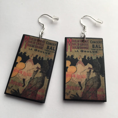 Museum-Inspired Sustainable Earrings Toulouse Lautrec, Moulin Rouge poster, art earrings. Obljewellery