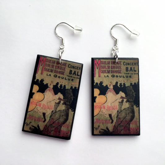 Museum-Inspired Sustainable Earrings Toulouse Lautrec, Moulin Rouge poster, art earrings. Obljewellery