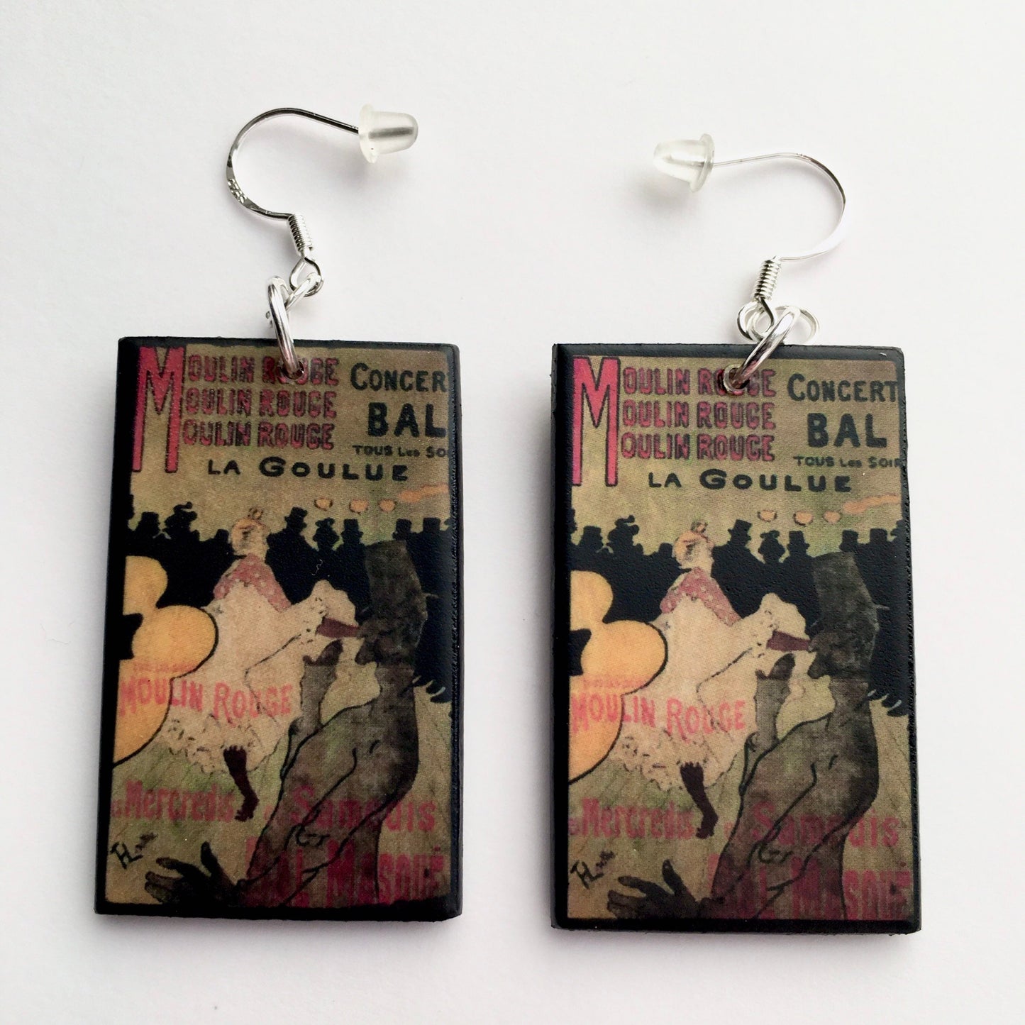 Museum-Inspired Sustainable Earrings Toulouse Lautrec, Moulin Rouge poster, art earrings. Obljewellery