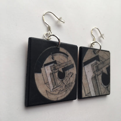 Museum-Inspired Sustainable Earrings El Lissitzky, art inspired earrings Obljewellery