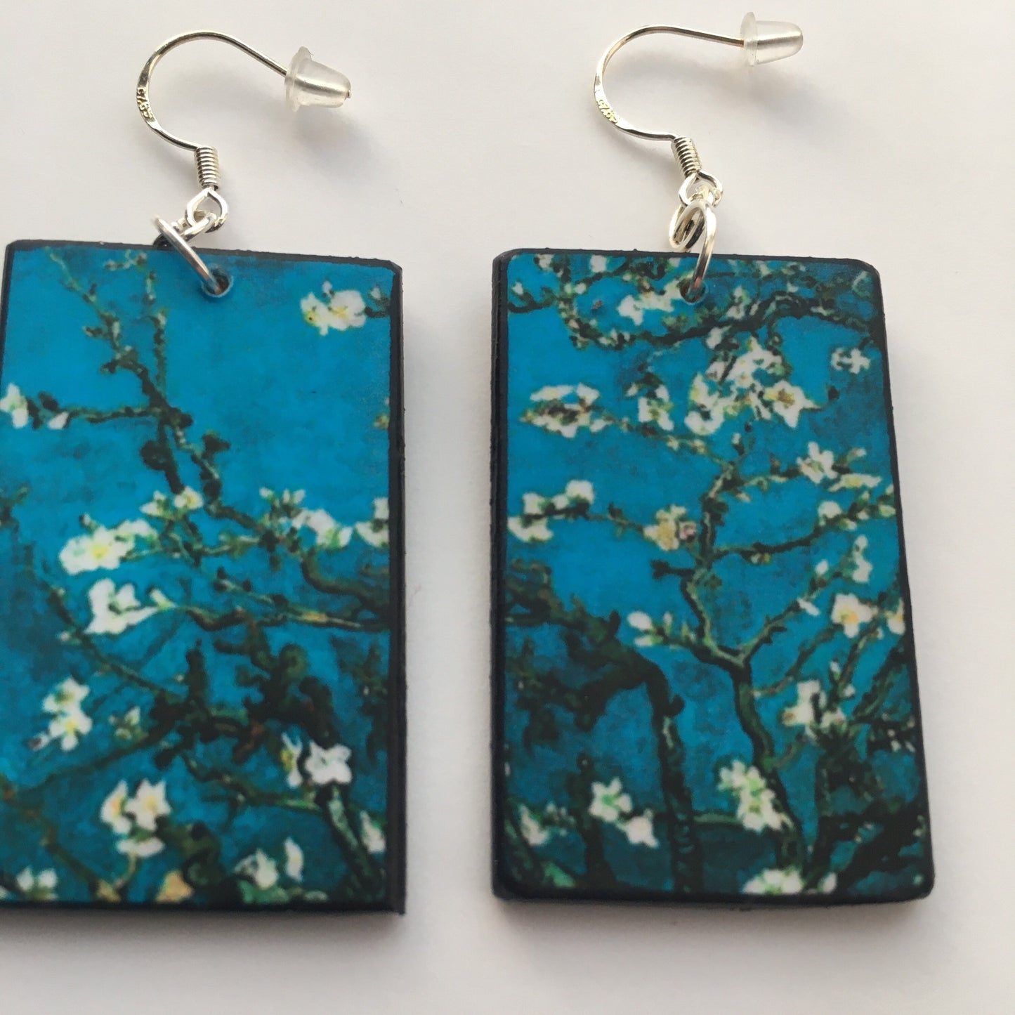 Museum-Inspired Sustainable Earrings Vincent Van Gogh, floral art earrings. Sustainable wood and 925 sterling silver earrings. Alternative engagement earrings gift. Obljewellery
