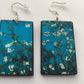 Vincent Van Gogh, floral art earrings. Sustainable wood and 925 sterling silver earrings. Alternative engagement earrings gift.