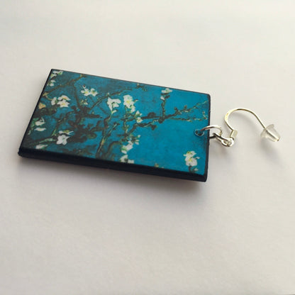 Museum-Inspired Sustainable Earrings Vincent Van Gogh, floral art earrings. Sustainable wood and 925 sterling silver earrings. Alternative engagement earrings gift. Obljewellery