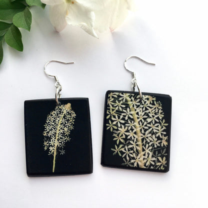 Museum-Inspired Sustainable Earrings Mary Delany, art earrings on wood and sterling silver hooks. Alternative,white floral, bride earrings, bridesmaid gift. Obljewellery