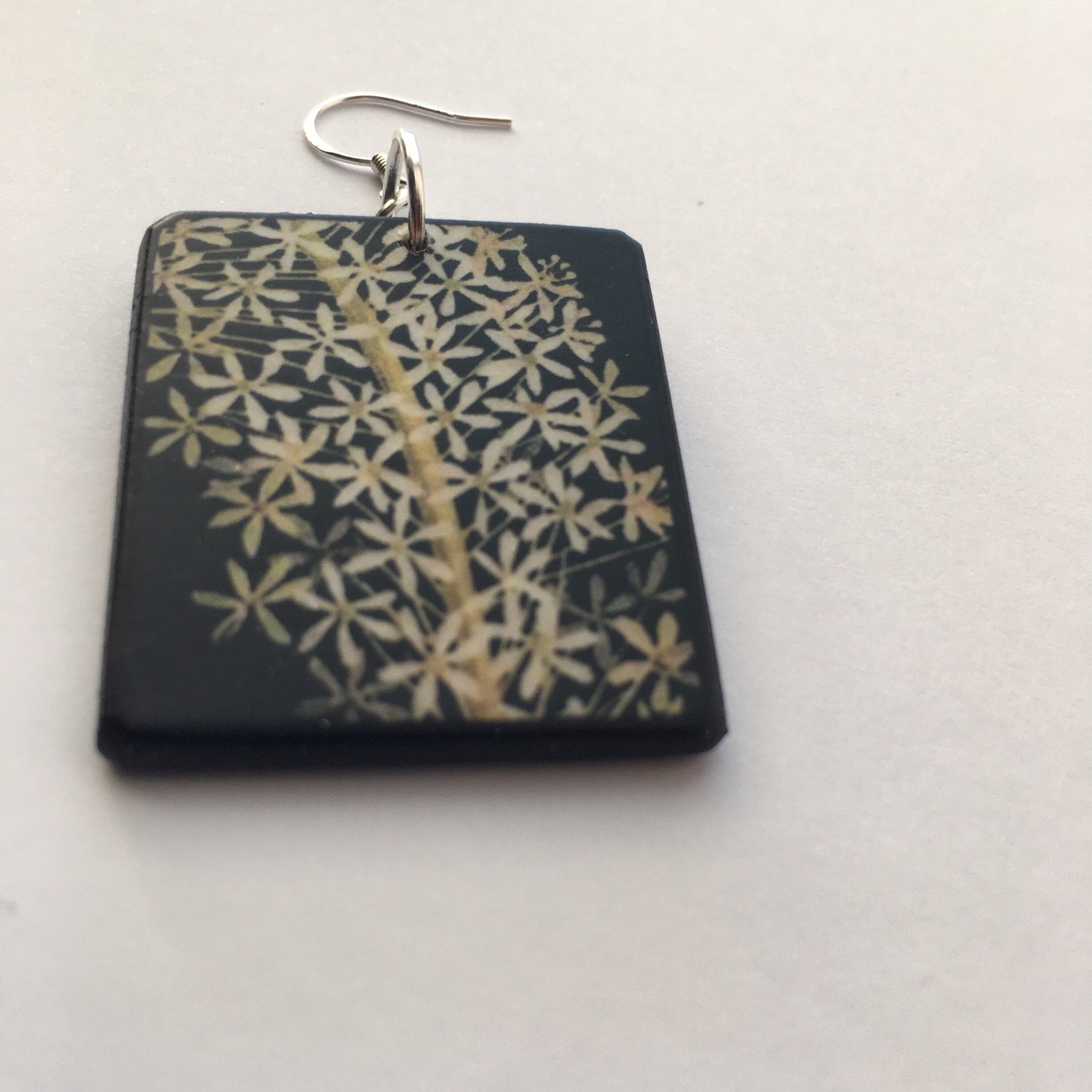 Museum-Inspired Sustainable Earrings Mary Delany, art earrings on wood and sterling silver hooks. Alternative,white floral, bride earrings, bridesmaid gift. Obljewellery