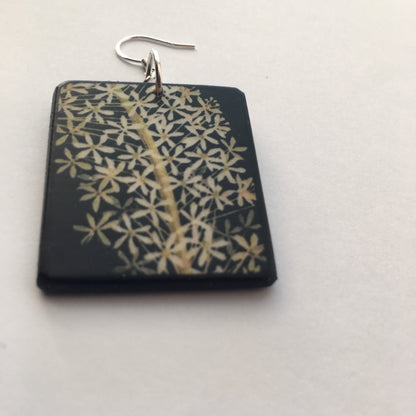 Museum-Inspired Sustainable Earrings Mary Delany, art earrings on wood and sterling silver hooks. Alternative,white floral, bride earrings, bridesmaid gift. Obljewellery