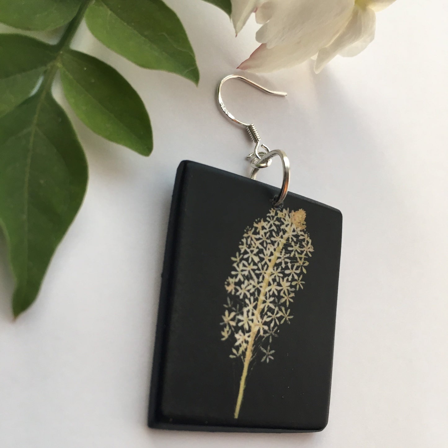 Museum-Inspired Sustainable Earrings Mary Delany, art earrings on wood and sterling silver hooks. Alternative,white floral, bride earrings, bridesmaid gift. Obljewellery