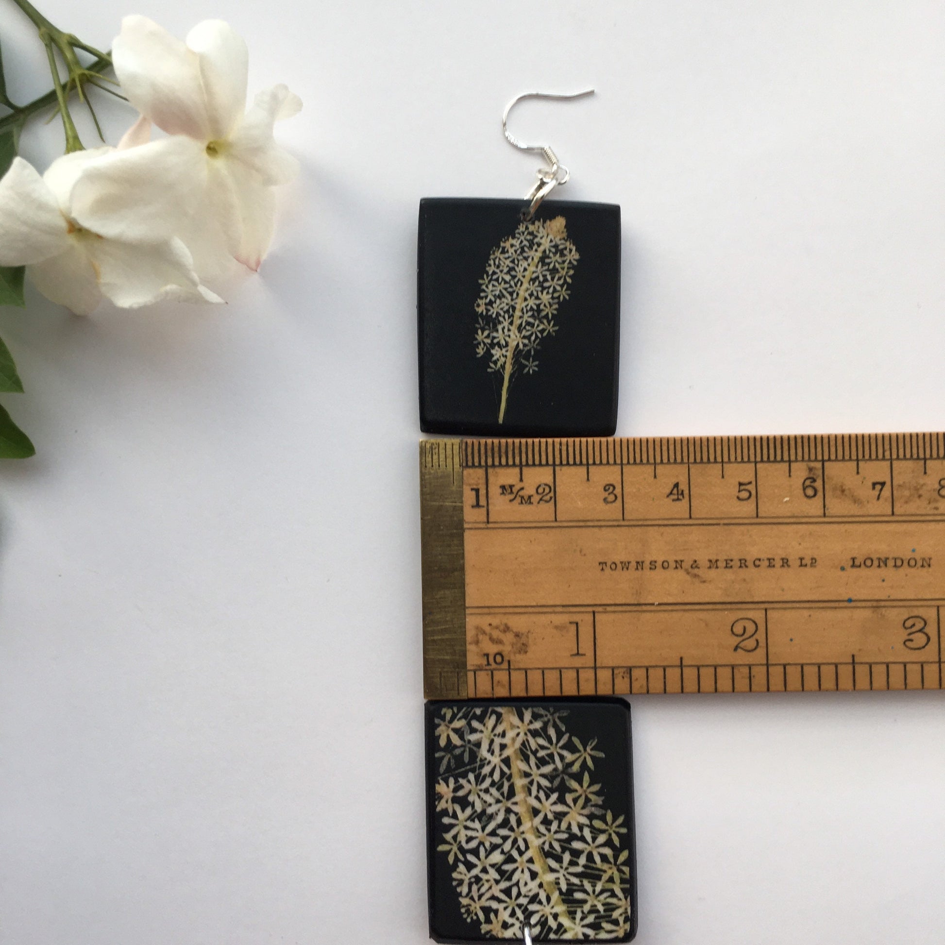 Museum-Inspired Sustainable Earrings Mary Delany, art earrings on wood and sterling silver hooks. Alternative,white floral, bride earrings, bridesmaid gift. Obljewellery