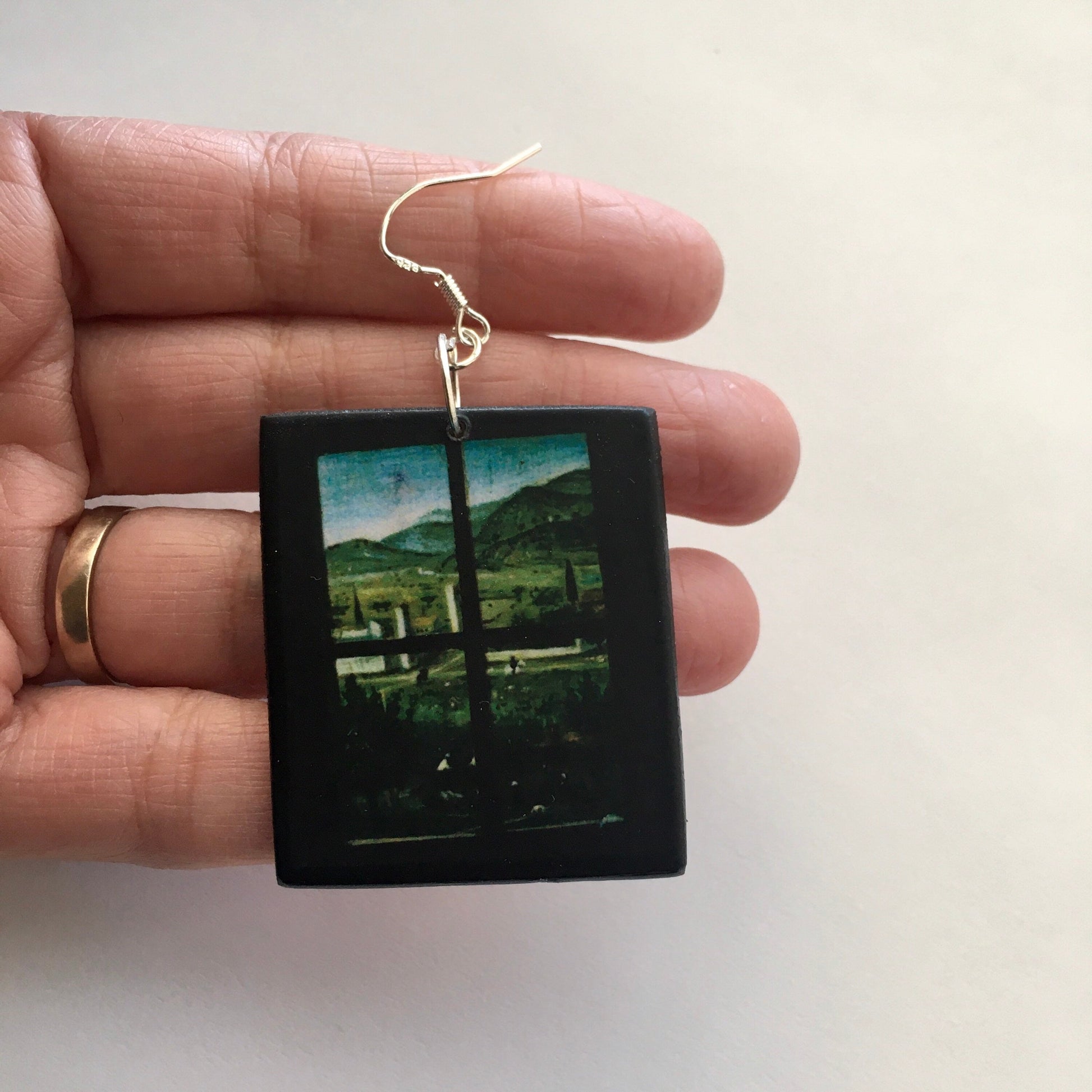 Museum-Inspired Sustainable Earrings Inspired by Antonello da Messina art detail. Obljewellery