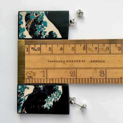 Museum-Inspired Sustainable Earrings Summer earrings, sustainable fashion. Hokusai, The Great Wave, wooden art earrings, summer gift. Obljewellery