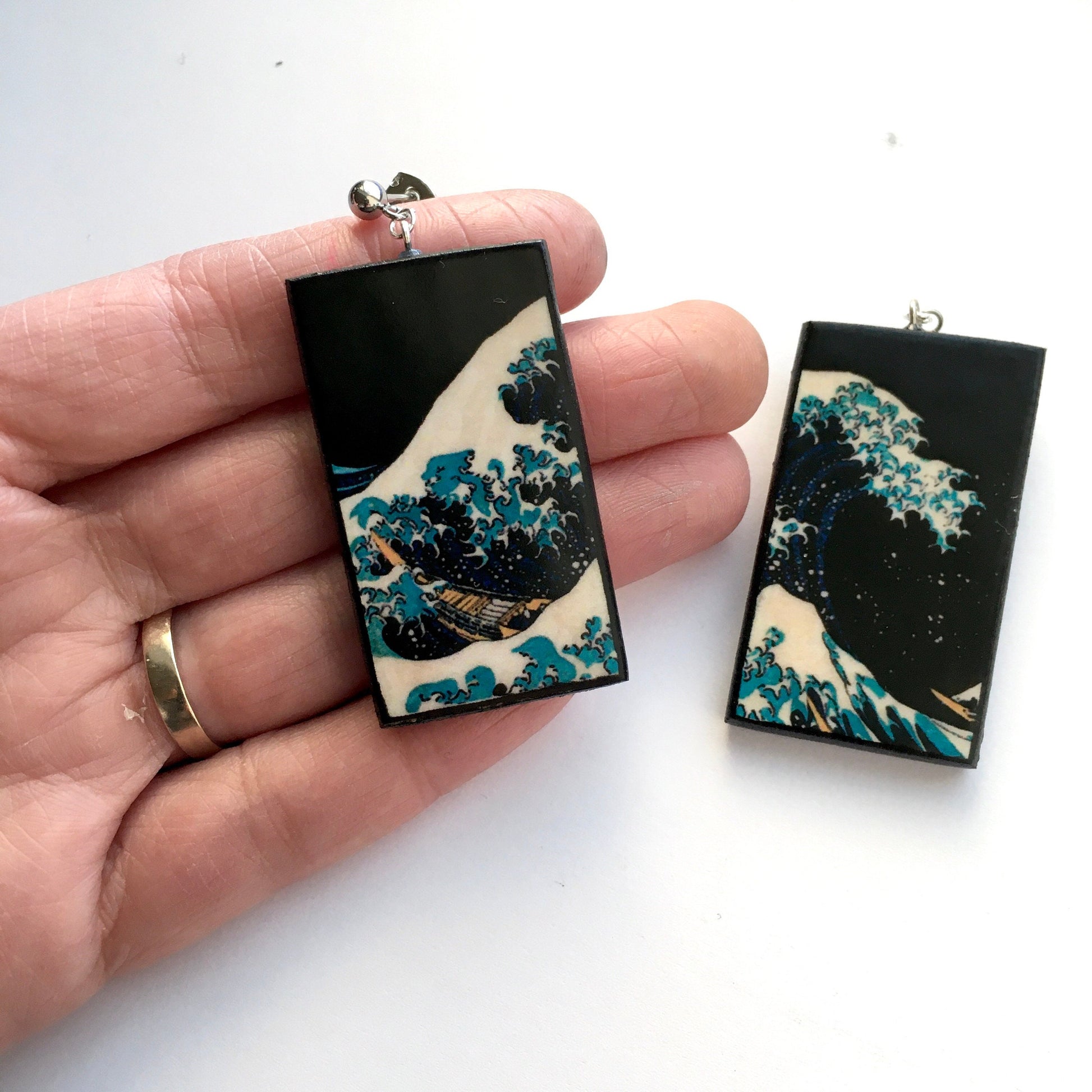 Museum-Inspired Sustainable Earrings Summer earrings, sustainable fashion. Hokusai, The Great Wave, wooden art earrings, summer gift. Obljewellery