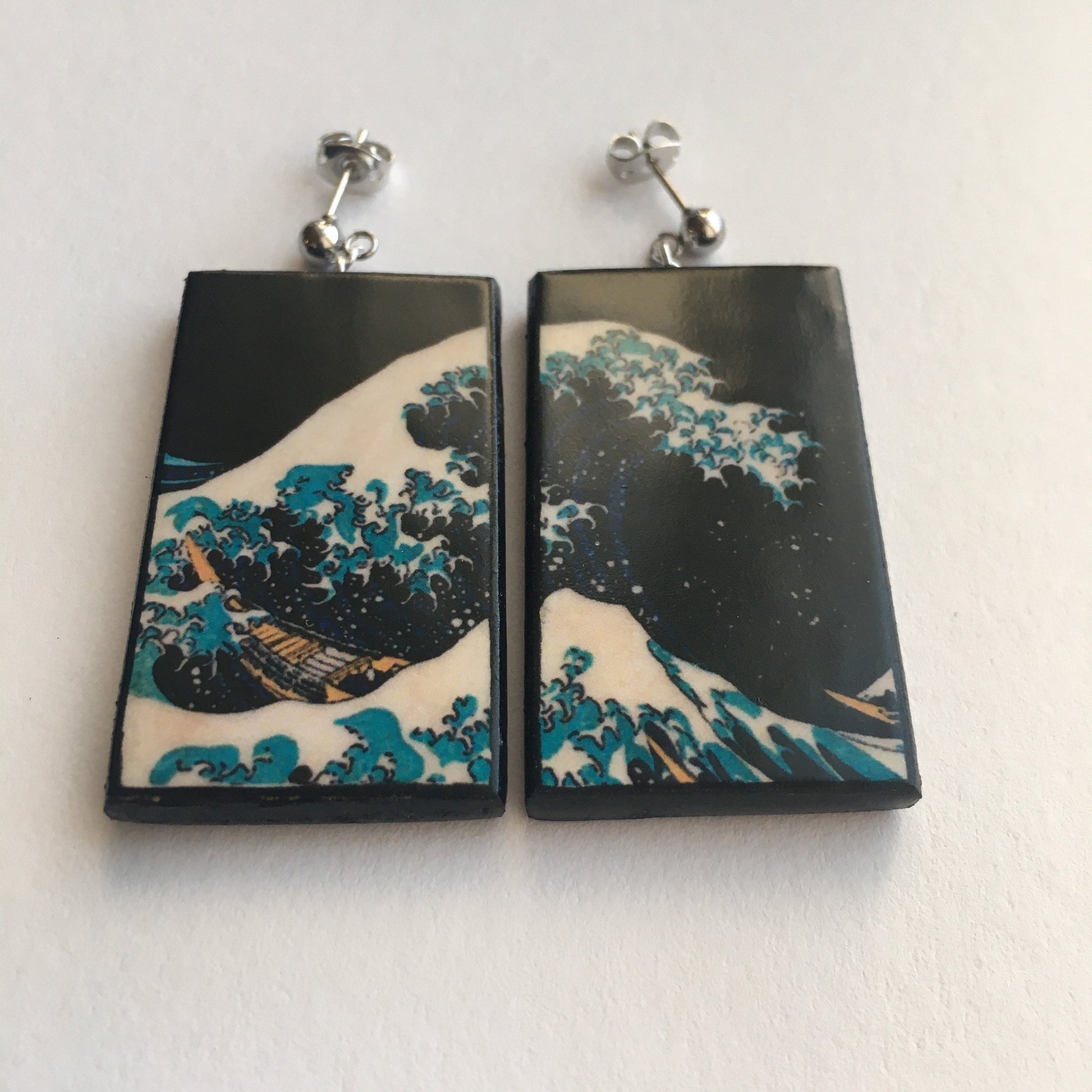 Museum-Inspired Sustainable Earrings Summer earrings, sustainable fashion. Hokusai, The Great Wave, wooden art earrings, summer gift. Obljewellery