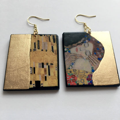Museum-Inspired Sustainable Earrings The Kiss – Klimt Art Earrings Obljewellery