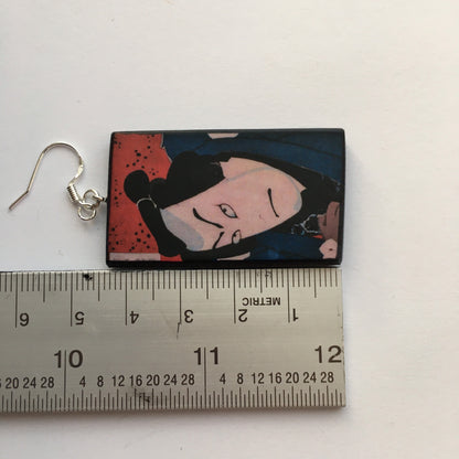 Museum-Inspired Sustainable Earrings Japanese, samurai, manga earrings. Anime girl gift. Obljewellery