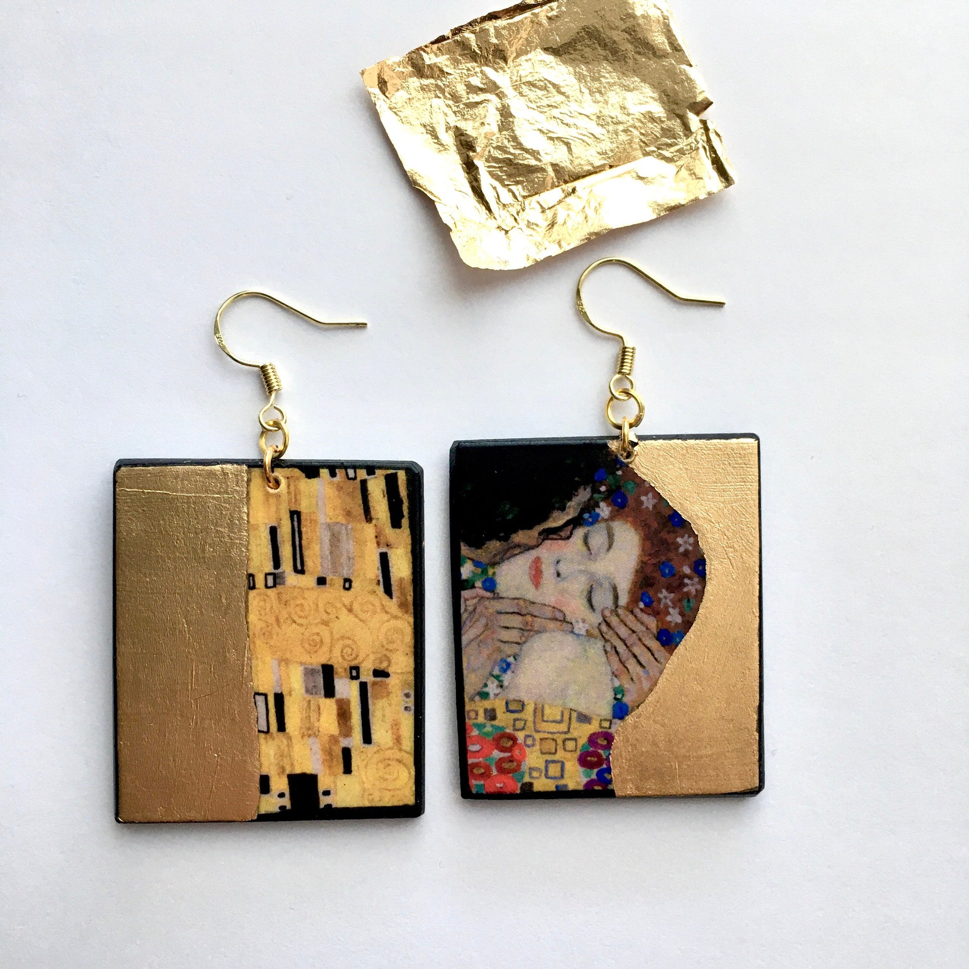 Museum-Inspired Sustainable Earrings The Kiss – Klimt Art Earrings Obljewellery