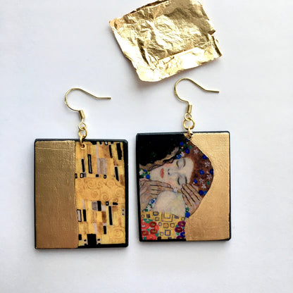 Museum-Inspired Sustainable Earrings The Kiss – Klimt Art Earrings Obljewellery