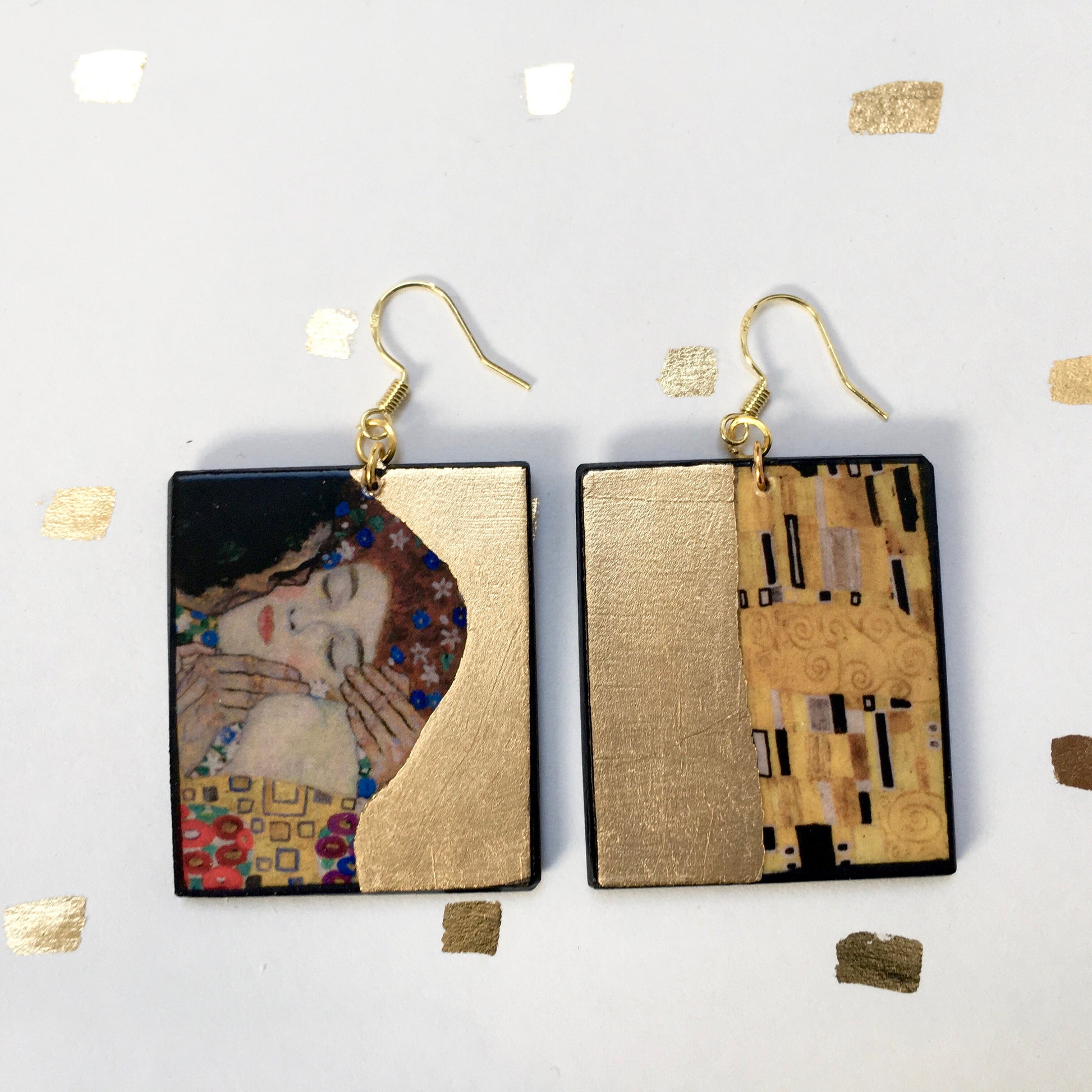 Museum-Inspired Sustainable Earrings The Kiss – Klimt Art Earrings Obljewellery