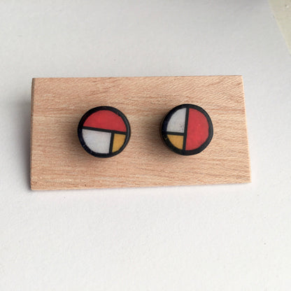 Museum-Inspired Sustainable Earrings Mondrian men’s earrings. Sterling silver and sustainable wood stud earrings. Father’s Day gift. Obljewellery