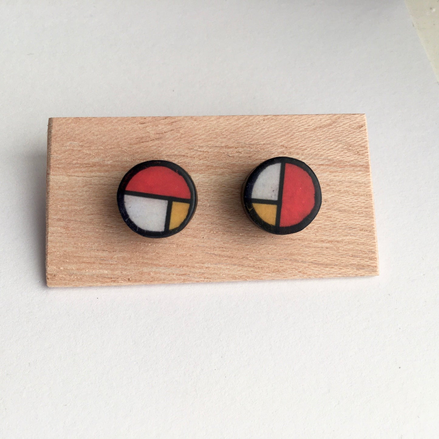 Mondrian men’s earrings. Sterling silver and sustainable wood stud earrings. Father’s Day gift.