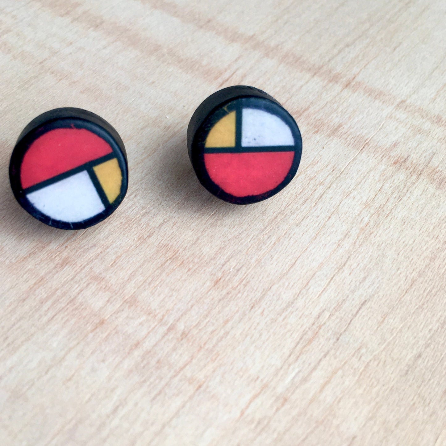 Mondrian men’s earrings. Sterling silver and sustainable wood stud earrings. Father’s Day gift.