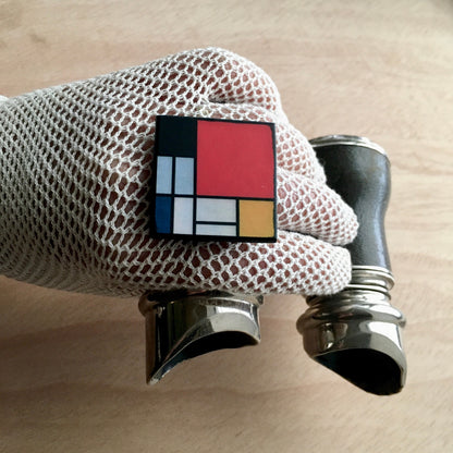 Museum-Inspired Sustainable Rings Mondrian wooden jewellery set, silver stud earrings, big square ring. Long distance gift. Obljewellery