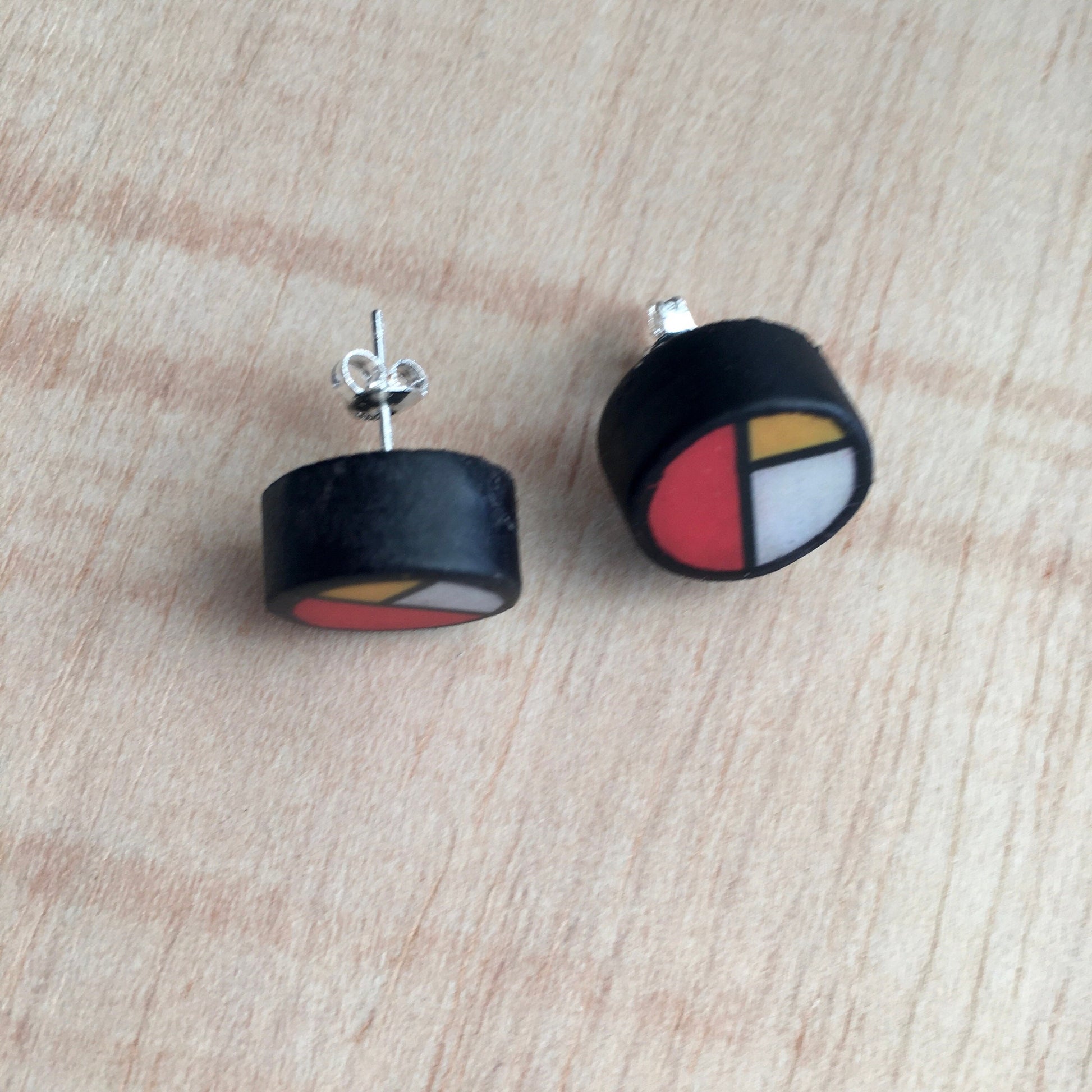 Museum-Inspired Sustainable Earrings Mondrian men’s earrings. Sterling silver and sustainable wood stud earrings. Father’s Day gift. Obljewellery
