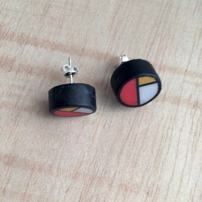 Museum-Inspired Sustainable Earrings Mondrian men’s earrings. Sterling silver and sustainable wood stud earrings. Father’s Day gift. Obljewellery