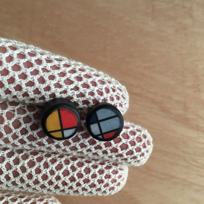 Museum-Inspired Sustainable Rings Mondrian wooden jewellery set, silver stud earrings, big square ring. Long distance gift. Obljewellery